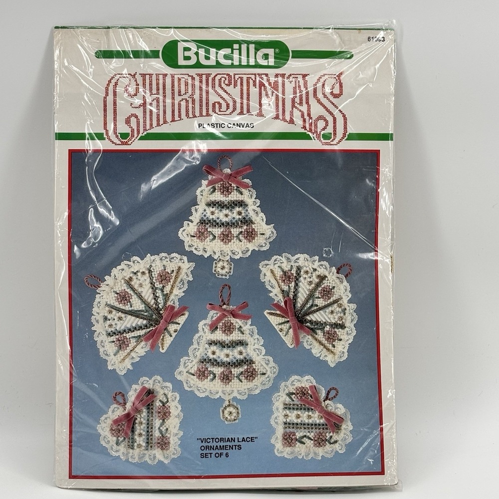 Bucilla Christmas Plastic Canvas Victorian Lace set of 6 Ornaments # 61093 NEW‎